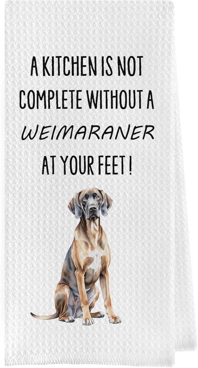 Funny Weimaraner Kitchen Towels - Weimaraner Gifts Waffle Decorative Dish Towels, Dog Lover Mom Dad Gifts Hand Tea Towel, 16x24 Inch