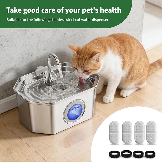 Apauk 4 Pack Replacement Filters/Sponges - Individually Packaged-Applicable to Cat Water Fountain Stainless Steel 108oz/3.2L, APAUK Automatic Pet Fountain Dog Water Dispenser