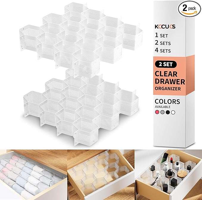 Honeycomb Separator Adjustable Drawer Organizer Divider for Underwear Belt-Scarf Socks Organizer (White(2pcs))
