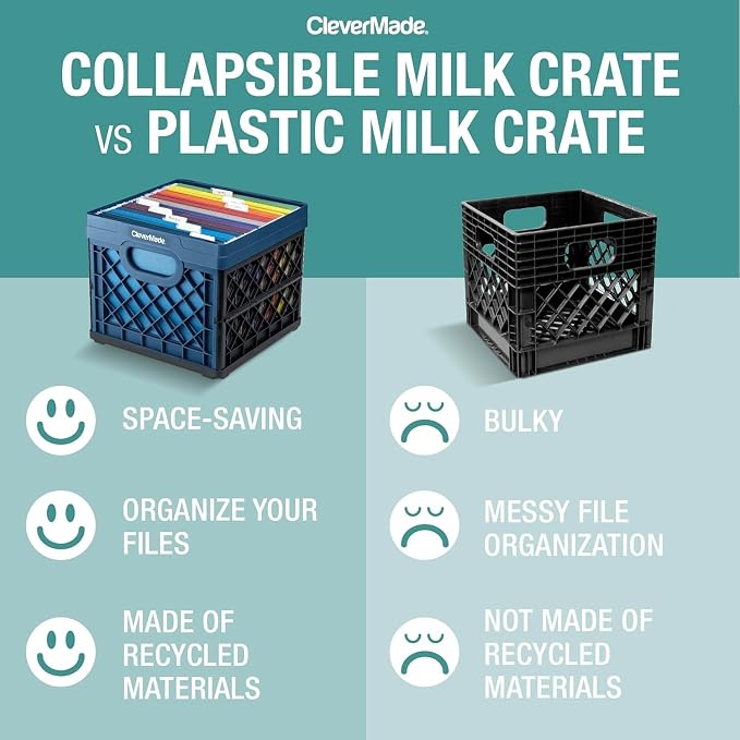 CleverMade Wheeled Trolley Crate - 35L (4 Wheels) - Black/Cream [Cool Gray 1C] and Collapsible Milk Crate (Recycled) - 25L - Stone (3PK) Bundle