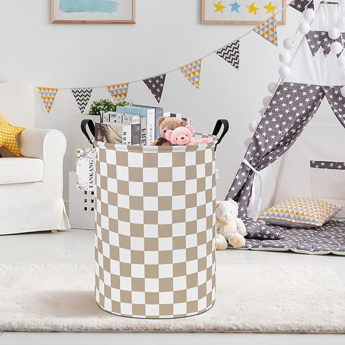Storage Basket,Nursery Hamper Canvas Laundry Basket Beige flag | Foldable with Waterproof PE Coating Organizer Bin for Kids Boys and Girls,Office,Bedroom,Clothes