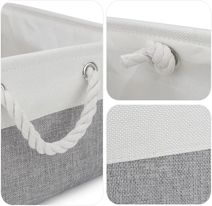 Pet Toy Storage Box Dog Toy Organizer Basket Personalized Large Capacity Collapsible Bin Two-Tone Linen Chest with Sturdy Handles for Living Room Pet Supplies Organizing (White Gray M)