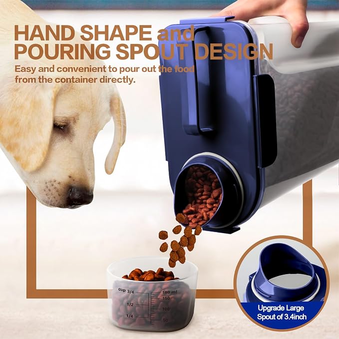 TIOVERY Dog Food Storage Container, 5-7 Lbs Airtight Pet Food Container, Cat Food Container Dispenser with Portable Handle, Pouring Spout and 4 Seal Buckles for Dogs Cats 2 Pack Blue
