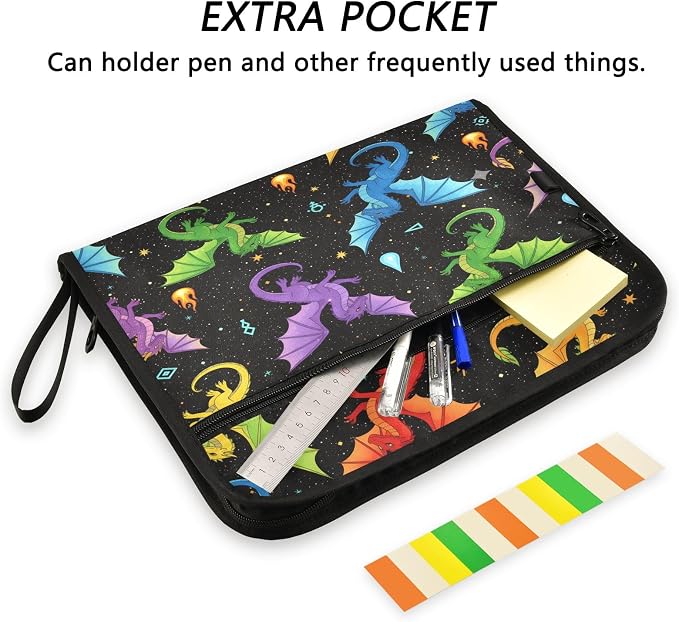 Colorful Dragon 13 Pocket File Organizer Expanding File Folder with Front Pouch Portable Business File Storage Document Organizer Folder with Zipper