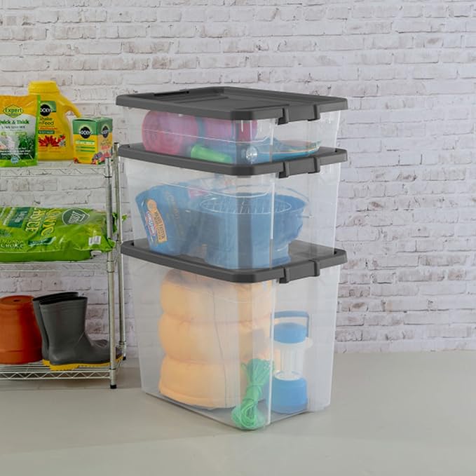 Sterilite 12-Pack Modular Stacker Box, Durable Clear Plastic Storage Bins with Latching Lids, 108 Quart - Stackable Organizing Container Boxes for Closet, Bathroom, and Office