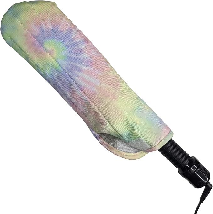 Case/Cover [Heat Resistant] for Curling Irons, Flat Irons or Straighteners, and Styling Irons, Silicone Coated Lining and Quilted Cotton Pouch for Travel, Gym, or Home [Tie Dye Swirl]
