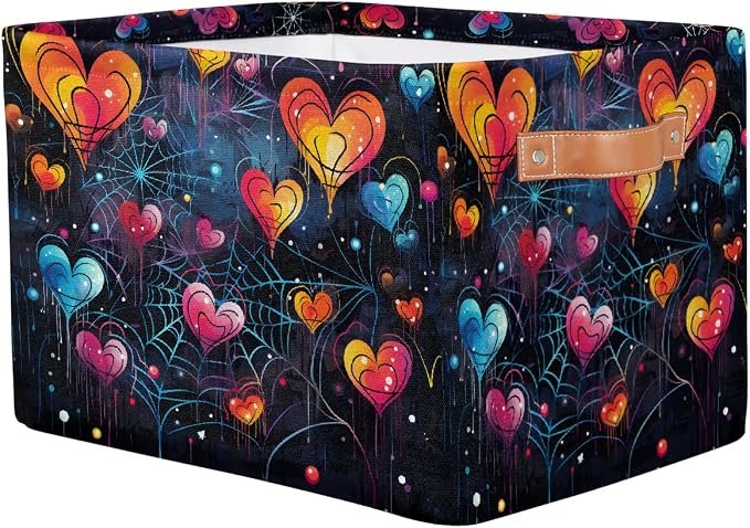 Storage Baskets for Shelves, Fabric Storage Cubes Closet Organizers and Storage Bins with Handles Home Organization, 15x11x9.5 inch(Fluorescent Spider Web Love)