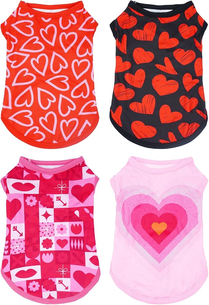 PET SHOW 4 Pack Valentines Dog Shirts XS for Extra Small Doggies Boy Girl | Breathable t-shirts for cats,polyester,sleeveless vest,holiday birthday puppy clothes tank top