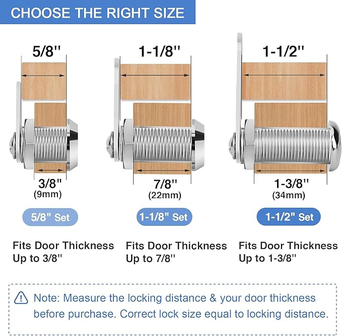 Cylinnda Cabinet Locks with Keys, 1-1/2" Long Cam Locks keyed Alike, Cabinet Cam Lock Set for Cabinets, RV Storage, Tool Box, Thick Drawer, Zinc Alloy (2 Pack, 1-1/2 Inch)