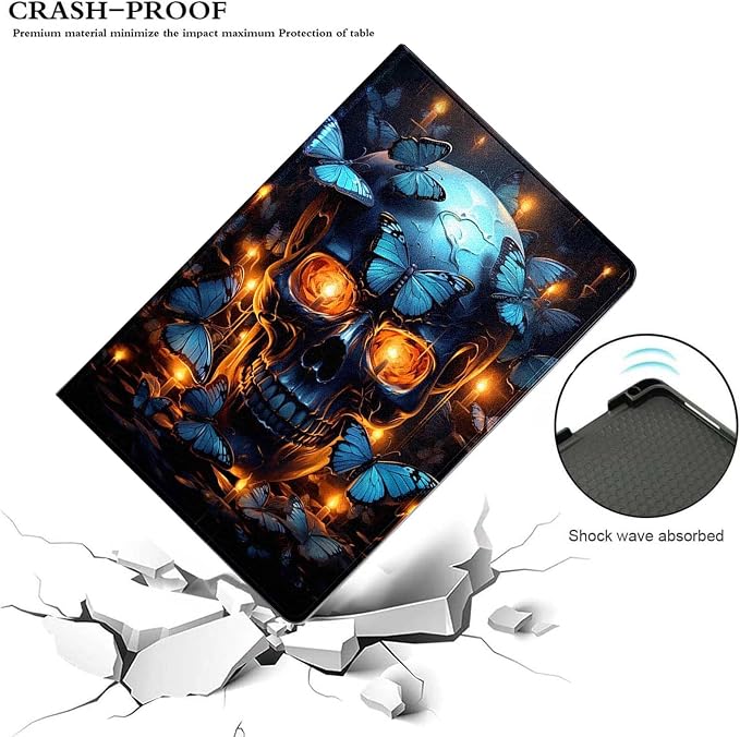 for Samsung Galaxy Tab S9 11" 2023(SM-X710/X716B/X718U) Tablet Case,Premium Leather Folio Stand Auto Wake/Sleep,Multiple Viewing Stand,Blue Butterfly Skull