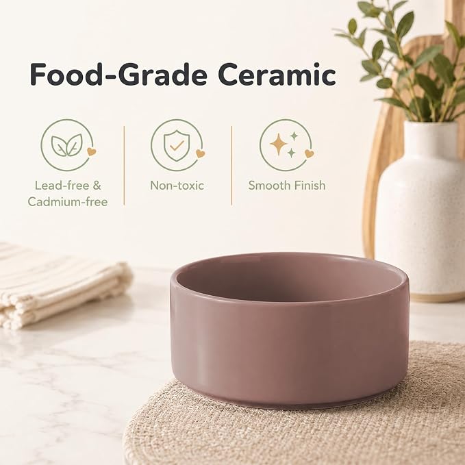 Havniva Ceramic Dog Bowls Elevated, Raised Dog Food Bowl for Medium Dogs | 7.3” Elevated Dog Bowls, Non-Slip Wood Stand, Dog Food and Water Bowl Set, Dog Feeding Dish, Large Capacity Pet Water Bowl