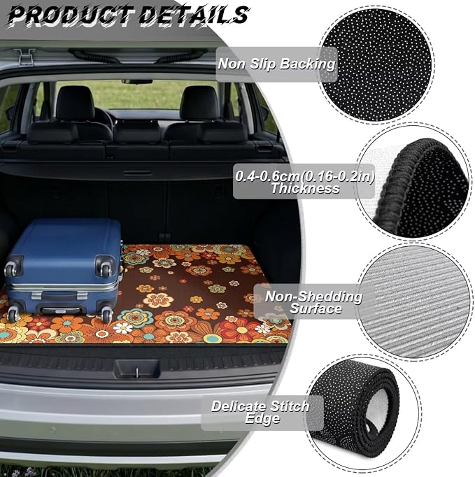 Howilath Retro Orange Floral Trunk Mats for Cars All Weather SUV Cargo Liner Durable Non-Slip Trunk Mat Universal Rear Cargo Protection Vehicle Interior Accessories 29"x39"