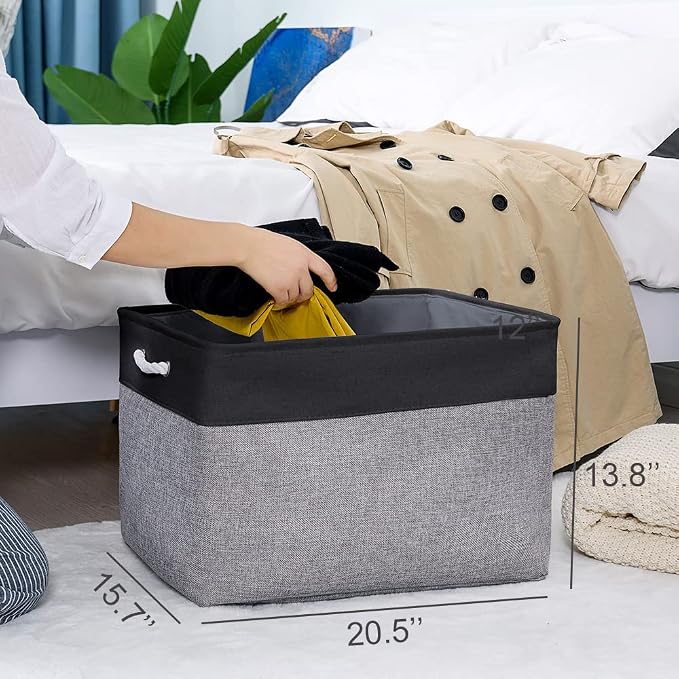 Organization and Storage Basket for Shelves - 20x16x14 inch Jumbo 3 Pack Collapsible Storage Bins for Organizing, Fabric Storage Cubes for Organizer Gift Toy Closet (Black & Grey)