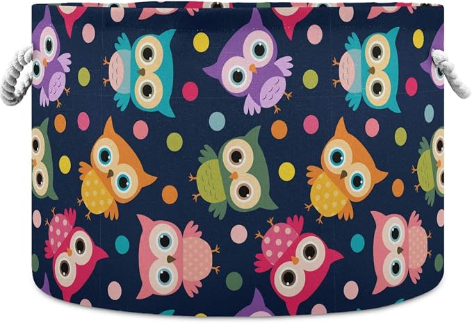 visesunny Storage Basket Colored Cartoonn Owl Dot Nursery Hamper Basket Clothes Toy Storage Organizer Bin Box Collapsible Laundry Bag for Kid Room,Playroom,Bathroom,Living Room,Dorm,Office