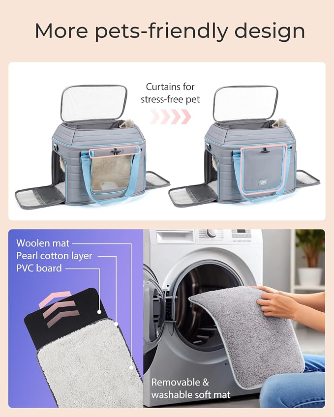 Top-Expandable Pet Carrier: NOBLE DUCK Airline Approved Pet Travel Bag for Cats/Dogs Up to 20 Lbs | Soft-Sided, Multi-Sided Breathable with Anti-Escape Zipper & Privacy Curtain to Reduce Stress