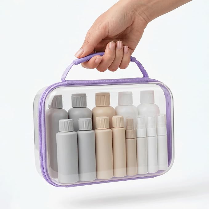 Clear Hard Shell Organizer Cases, 3 Pack with Handle | Durable PET shell with water-resistant, scratch-resistant surface for travel, toiletries, electronics and toys