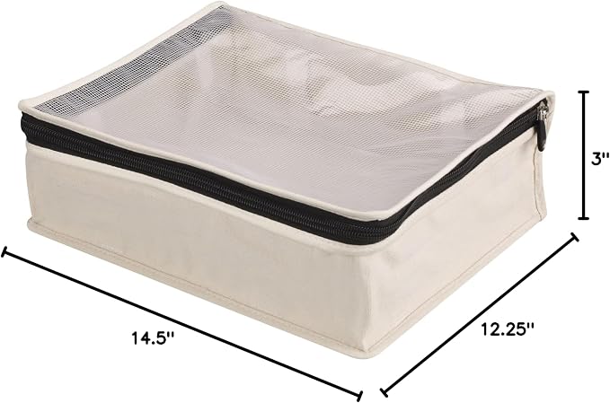 Household Essentials Canvas Sweater Storage Bags, 2-Pack, Breathable Cotton, Under-Bed Zippered Storage with Clear Top Window, Stackable, Cedar Insert Compatible (Not Included), Natural