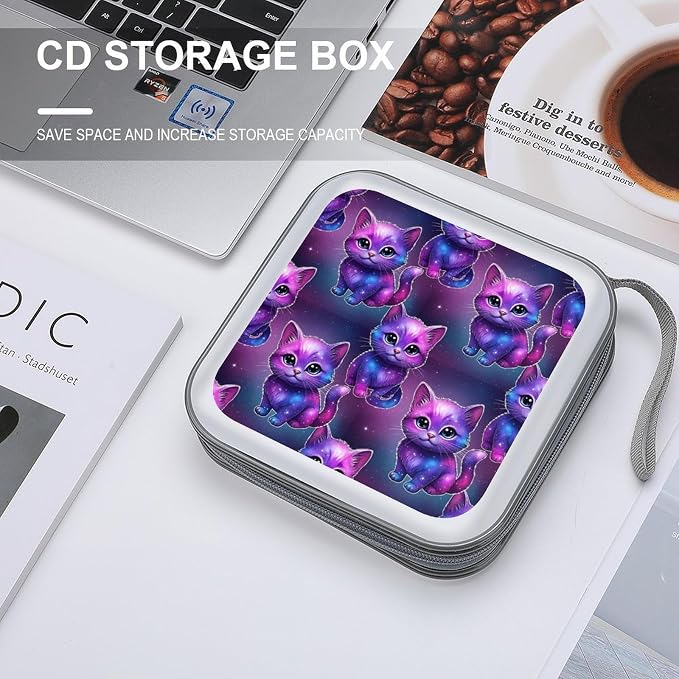 40-Capacity DVD CD Storage Wallet Cute Fox, Heavy-Duty Hard Shell Binder, Portable Organizer with Strap for Car Travel