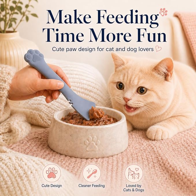 Meow&Woof Cat Wet Food Spoon, Mini Spatula for Pet Canned Food, BPA Free Can Spoons for Animal Feeding, Small Jars Spatulas, Easy Clean Scraper for Dog Food Cans （2 Spoons）
