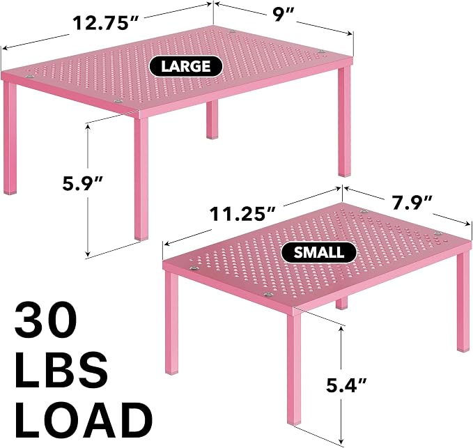 Simple Houseware Expandable Stackable Kitchen Counter Shelf Organizer, Pink, Metal Top, 11.25 in L x 7.9 in W x 5.4 in H | Expandable & Stackable 9" D x 12.75" W x 5.9" H