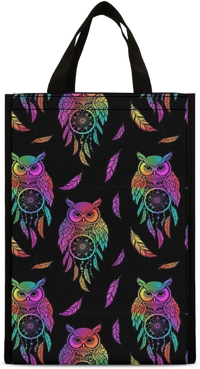 Portable Insulated Lunch Bag, Reusable Thermal Bags Compatible with Owl Rainbow Dream Catcher Cooler Tote Bag with Pocket Food Organizer Lunchbox