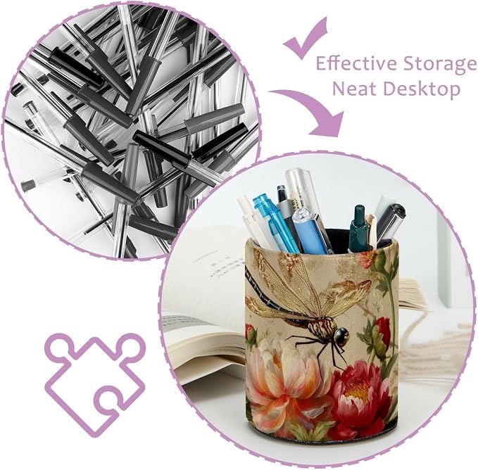 Retro Dragonfly Pen Holder, Pencil Cup Marker Brush Holder Desk Storage Case, Desktop Organizer for School Office Home Supplies