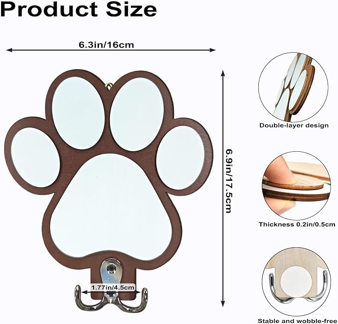 Rustic Wooden Dog Leash Holder Wall Decoration, Cute 3D Puppy Paw Wall Mount Hanger Organizer Hooks for Home Decor, Farmhouse, Coat Rack, Keys, Harness, Collars, Entryway, Pet Lover Gift（Brown）