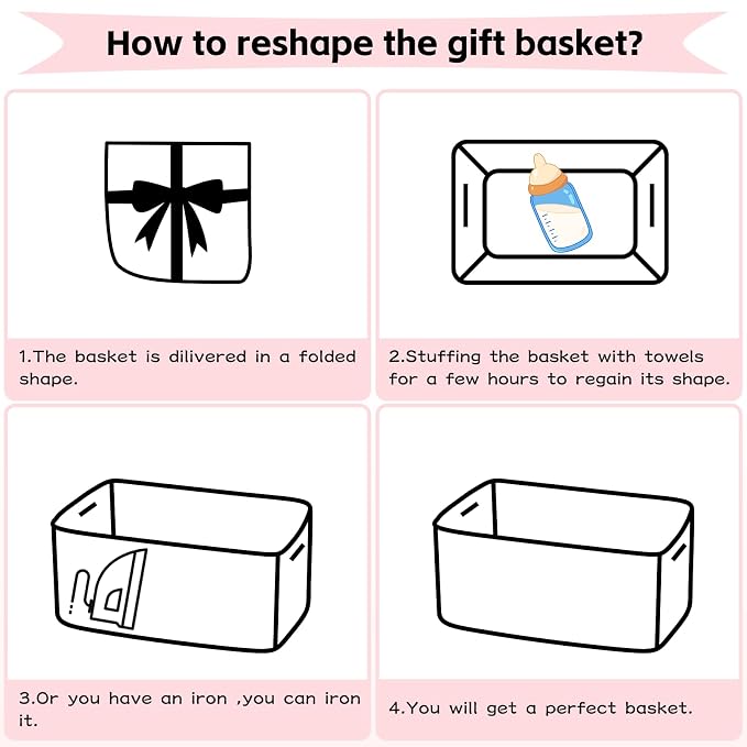 OIAHOMY Large Woven Storage Basket with Handles for Nursery Living Room Shelves, Bow Basket for Gifts Empty with Gift Bags and Ribbons for Baby Showers Pet Toy Bin - Pink, 25L