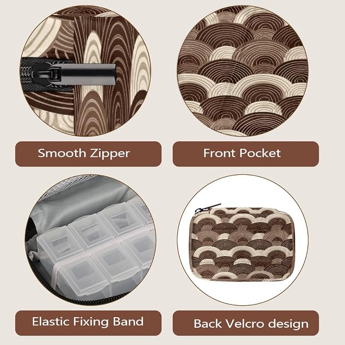 Travel Pill Organizer Brown Wave Pattern Small Pill Case