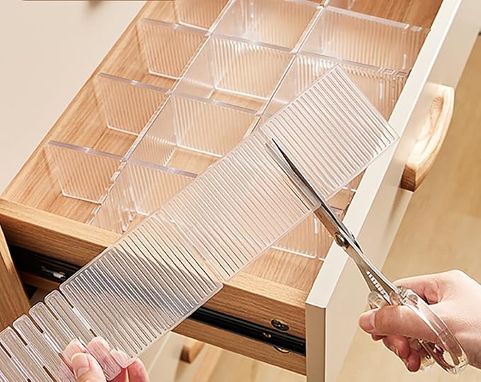 Transparent PET Drawer Organizer Dividers 32.5x7cm Cuttable Plastic Drawer Partition for Closet Kitchen Office Storage for Socks Utensils Ect