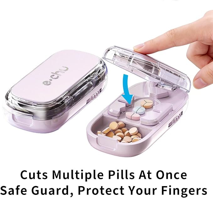 Pill Cutter Splitter for Small and Tiny Pills - Daily Pill Organizer with Professional Adjustable Cutter Splitter for Cutting Multiple Pills, Pill Case for Travel Purse Pocket (Pink)