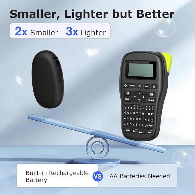 SUPVAN E10 Bluetooth Label Maker Machine with Tape, Black | Fits Continuous & Die-Cut Waterproof Label, Easy App Editing, Rechargeable, Inkless, for School, Home, Kitchen, Office