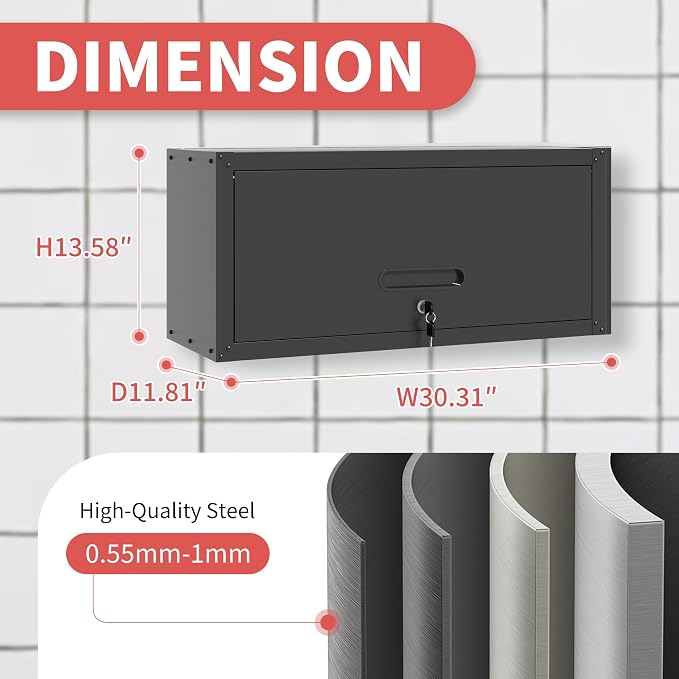 Metal Wall Mounted Cabinet with Up-flip Door,Black Steel Cabinets | Heavy Duty Tool Storage Cabinets for Garage,Kitchen,Warehouse,Office,Assembly Required