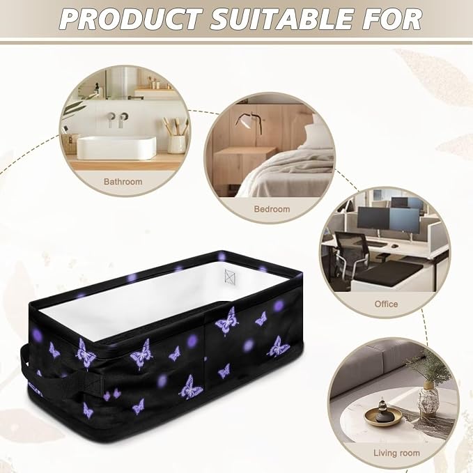 Purple Butterfly Toilet Paper Storage Basket for Back of Toilet Tanks, Decorative Modern Toilet Roll Storage Basket Bathroom Basket for Bedroom Living Room Countertop