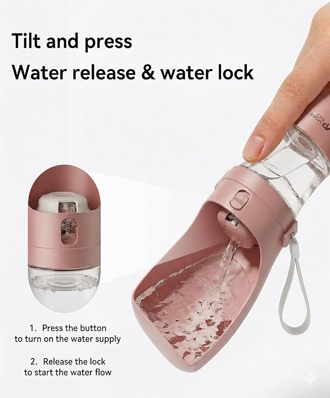 Argo's Pack 2-in-1 Dog Water Bottle & Food Container: Foldable Bowl, Leak-Proof & Portable. Durable Travel Gear for Dogs & Cats. Essential for Walking & Hiking. Perfect for Active Pet Owners. (Pink)