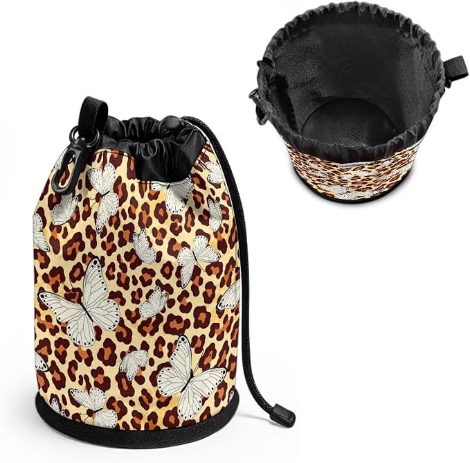 Drawstring Clothespin Organizer, Leopard Print Butterfly Portable Laundry Peg Bag with Hanging Grommet, Storage Pouch for Clips, Ideal for Drying Rack, Camping Gear, Home Use