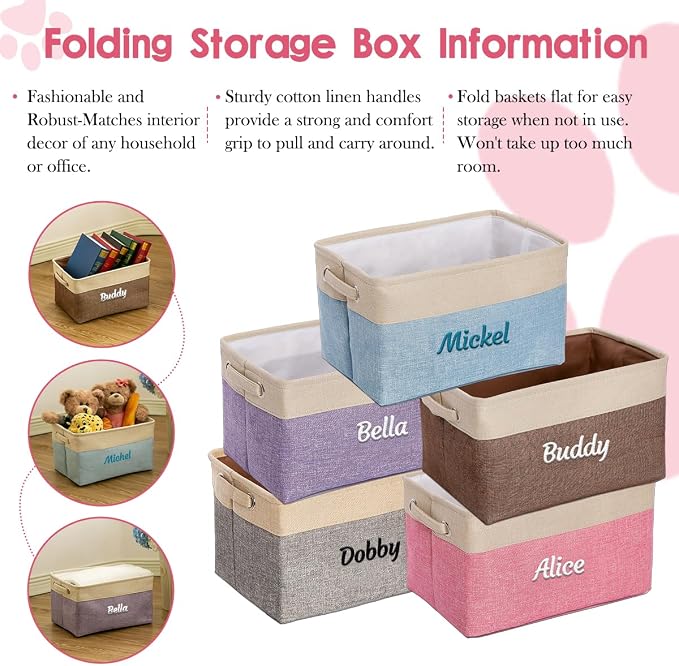 Ulico Personalized Dog Toy Storage Basket, Collapsible Pet Storage Organizer Box with Handles, Custom Dog Toy Bin with Pet's Name Cat Toy Storage Gift for Dog Lovers（Black）