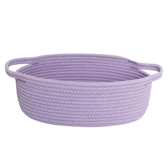 Basket for Gifts Empty, 13"x 9"x 5" Small Purple Woven Rope Bin, Gift Basket Empty, Kids Dog Cat Toy Bin Box, Cute Baby Nursery Organizer, Decorative Storage with Handles, Purple Room Decor