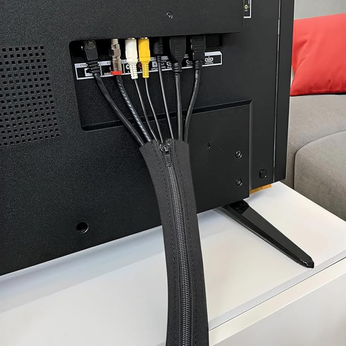 4 PCS Zipper Cable Organizer Sleeves, Cable Management Sleeve for TV and Computer Cords, Black Polyester, Reliable and Easy to Use ，and Effectively Prevent Pets from Chewing
