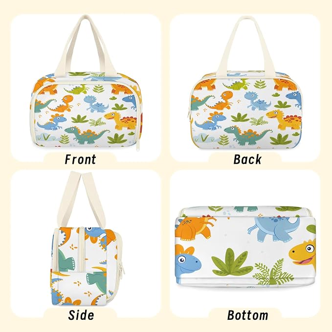 Cute Dinosaur Theme Travel Toiletry Bag with Handle | Wet & Dry Separation, Full-Size Bottle Friendly, Leak-Proof, Waterproof, Easy to Clean, for Travel, Gym, Home