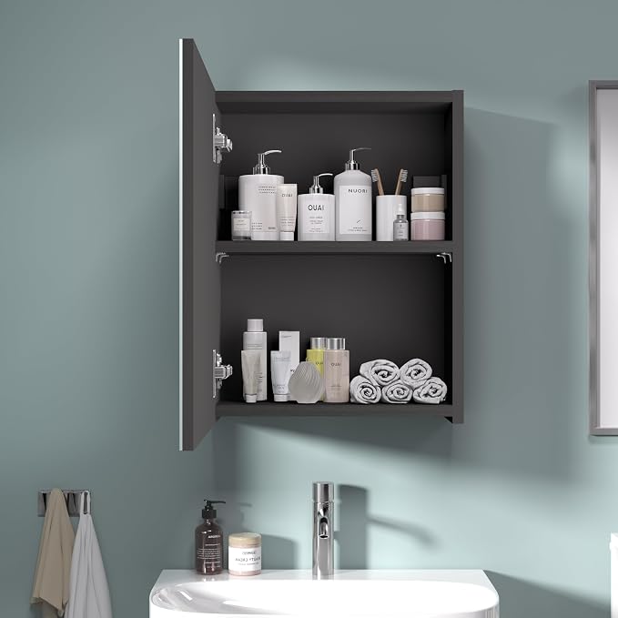 18x14 inch Bathroom Wall Cabinet, Saver Storage Cabinet, Medicine Cabinet with 1 Door and Adjustable Shelves, Black（Assembly Required）