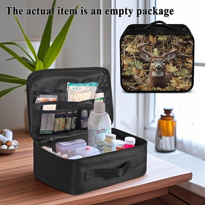 Rnyleeg Reindeer Hunting First Aid Bag Empty Portable First Aid Kit for Home Compact Trauma Medical Kits Medium Medication Storage Bag with Pockets