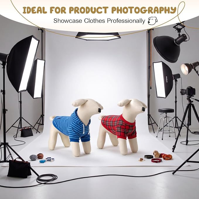 Yookeer 2 Pcs Dog Mannequins Premium PU Leather Pet Clothing Display Stand Durable Cute Dog Hangers, Stuffed Puppy Modeling Stand with Cotton Filling for Boutique Retail Sweaters Collars Harnesses