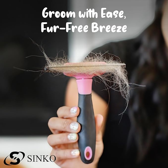 SINKO Deshedding Brush for Dogs & Cats, Pet Grooming Brush, Skin Friendly Deshedding Tool, Dog Brush for Shedding, Effectively Reduces Shedding by up to 95% for Short Medium Long Pet Hair (Pink)