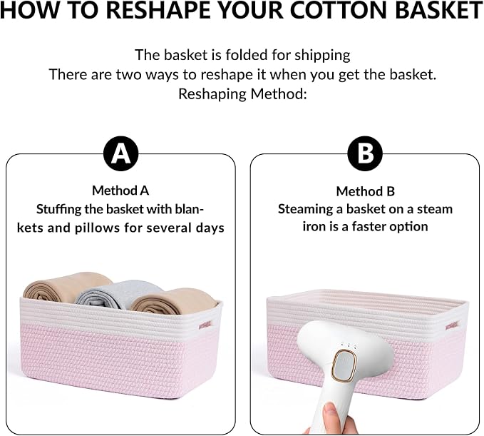 MiniArk Large Storage Baskets for Organizing, 17 x 13 x 7.5” Closet Shelf Baskets for Clothes Blanket Towels, Baby Nursery, Toy Bins Box, Woven Rope Baskets, 4 Packs Woven Pink