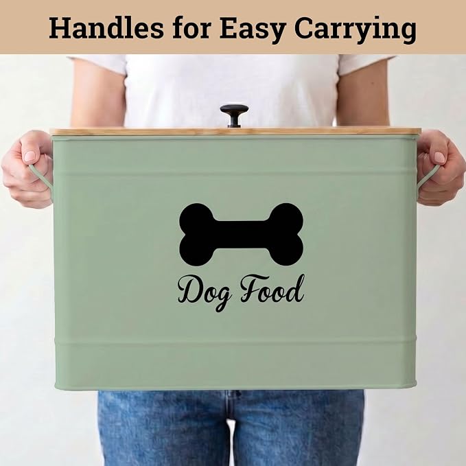 Metal Dog Food Container 15-20 lbs w/ Airtight Bamboo Lid, 70 Cup Capacity | Pet Jar For Dogs up to 100lbs, Airtight Bamboo Lid, Sturdy Comfortable Metal Handle, Powder Coated Iron, Kibble Storage Bin