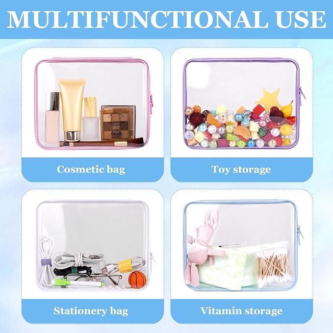 4 Pcs Clear Hard Shell Zipper Case, Hard Sided Pencil Case Clear Zipper Toys Puzzles Organizer, Travel Plastic Pouch for Makeup Storage Box, Building Blocks Bins