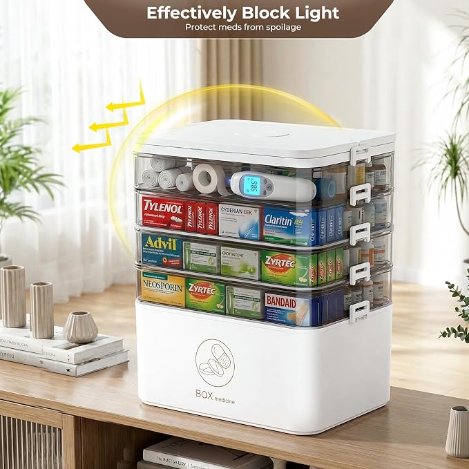 5-Tier Medicine Cabinet Organizer with Handle, Extra Large Medicine Storage Box Portable First Aid Kit, Empty Plastic Pill Organizer for Family Emergencies Home