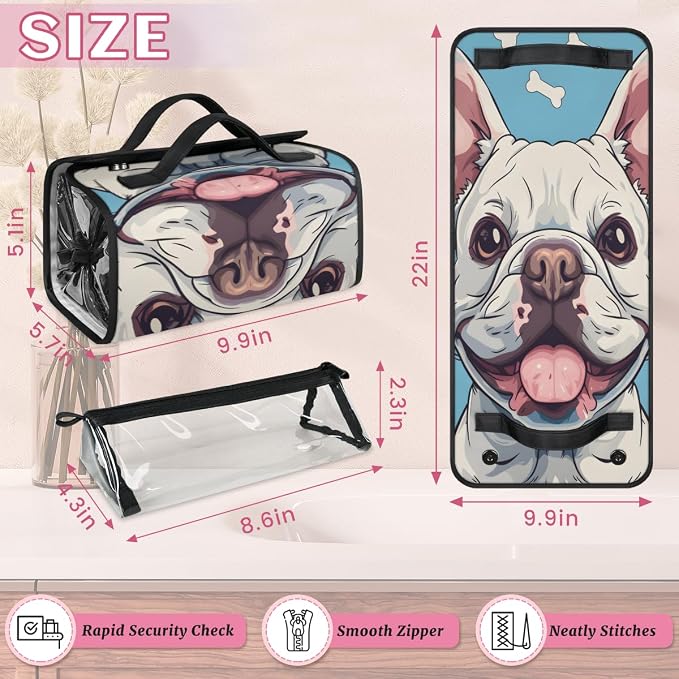 Dog Print Makeup Bag for Women Hanging Roll-Up Travel Organizer Toiletry Kit with 4 Removable Compartments, Animal