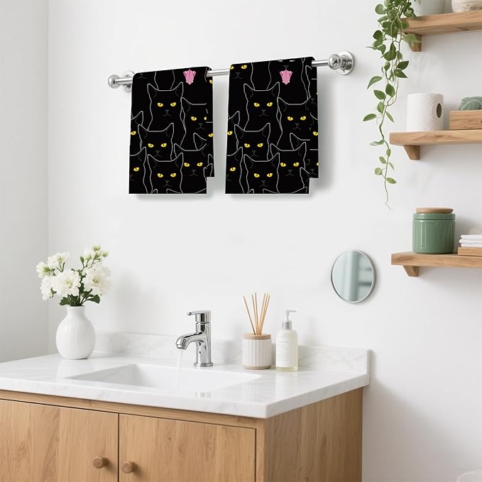 Black Cat Cute Cats Hand Towels,Set of 2 Absorbent Bath Towel Kitchen Dish Towel Home Gym Hotel Bathroom Decor,16x24 Inches